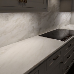 Bianco Imperial Marble Honed Kitchen Full Height Backsplash