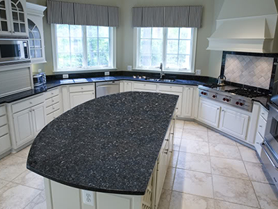 Blue Pearl On White Kitchen Cabinets